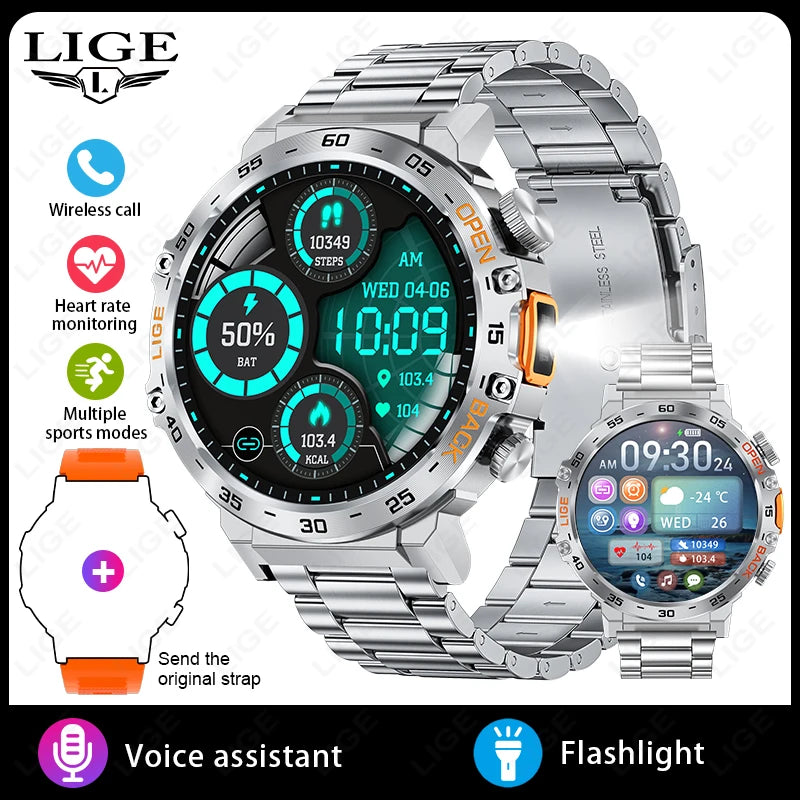 2024 Smart Watch Men 360*360 AMOLED HD Screen Waterproof Sport Fitness Watches Flashlight New Men Smartwatch for Andrio IOS