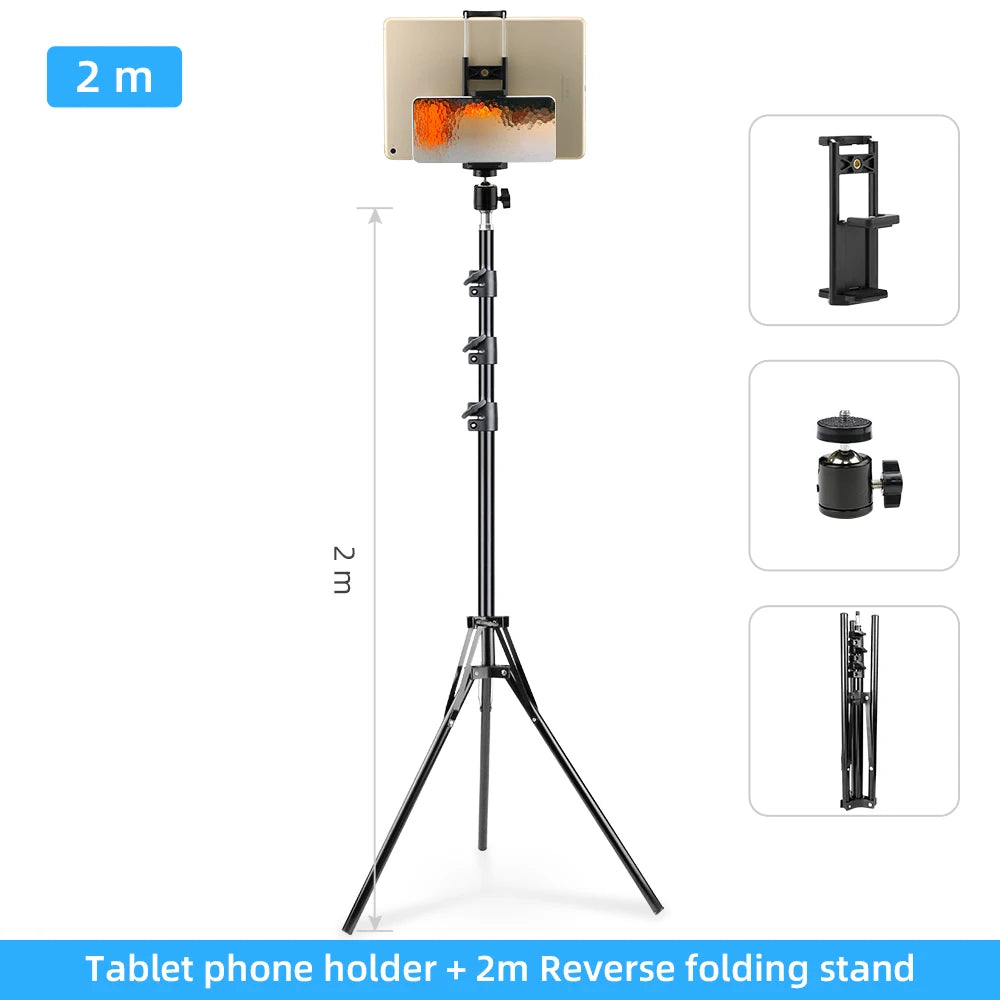50/150/200Cm Tripod for Tablet and Phone Aluminum Tripode Tablet Floor Ipad Tripod Stand with Smartphone & Tablet Holder Mount