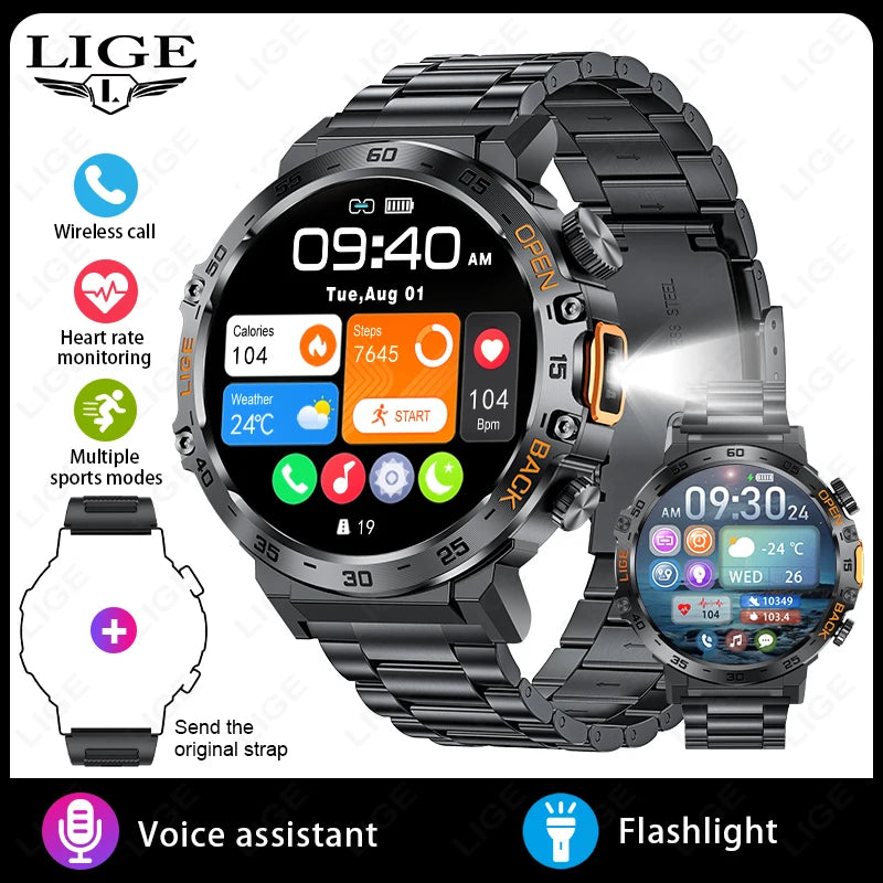 2024 Smart Watch Men 360*360 AMOLED HD Screen Waterproof Sport Fitness Watches Flashlight New Men Smartwatch for Andrio IOS