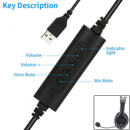 USB Wired Headphone Noise Cancelling Headsets over Gaming Over-Ear Headphones with Mic for Computer Laptop Call Center Headset