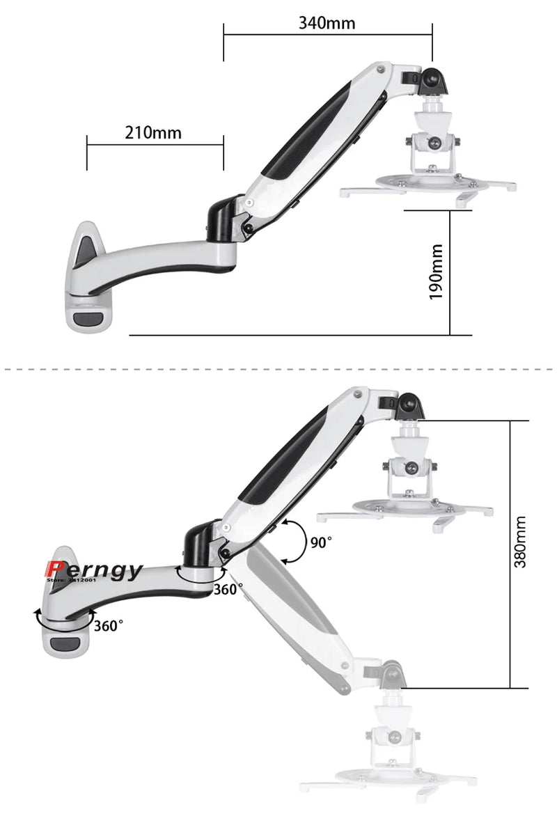 DL-PR03W Universal Projector Wall Mounted Gas Spring Full Motion 2-7Kg Projector Holder with Hook Tray and 1/4Inch Screw