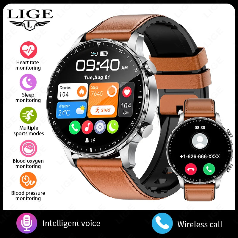 New Magnetic Leather Strap Smartwatch Men Health Monitor Man Watches Bluetooth Calling Sports Smart Watch for Android Ios