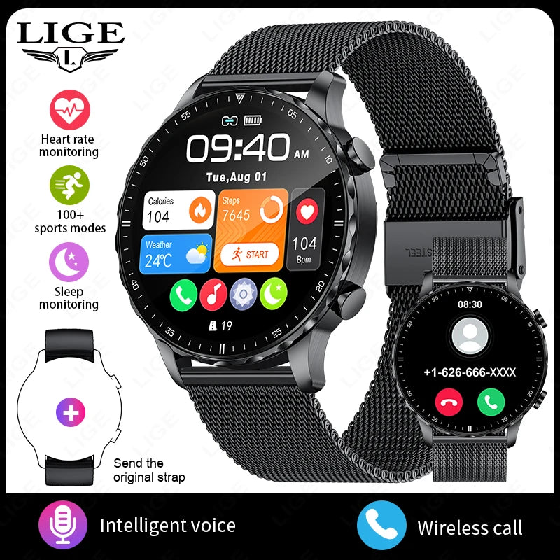 New Magnetic Leather Strap Smartwatch Men Health Monitor Man Watches Bluetooth Calling Sports Smart Watch for Android Ios