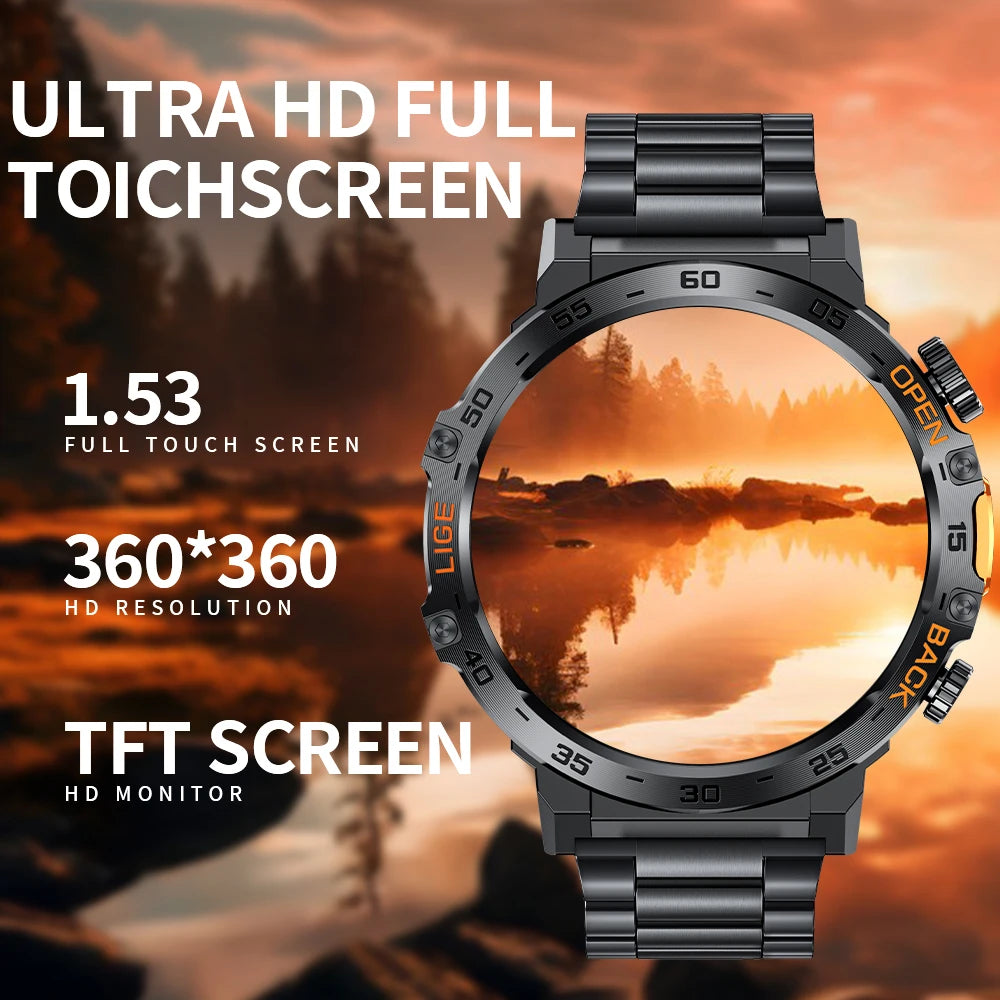 2024 Smart Watch Men 360*360 AMOLED HD Screen Waterproof Sport Fitness Watches Flashlight New Men Smartwatch for Andrio IOS