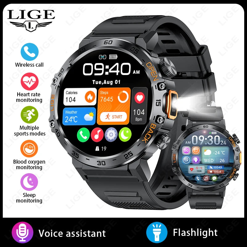 2024 Smart Watch Men 360*360 AMOLED HD Screen Waterproof Sport Fitness Watches Flashlight New Men Smartwatch for Andrio IOS