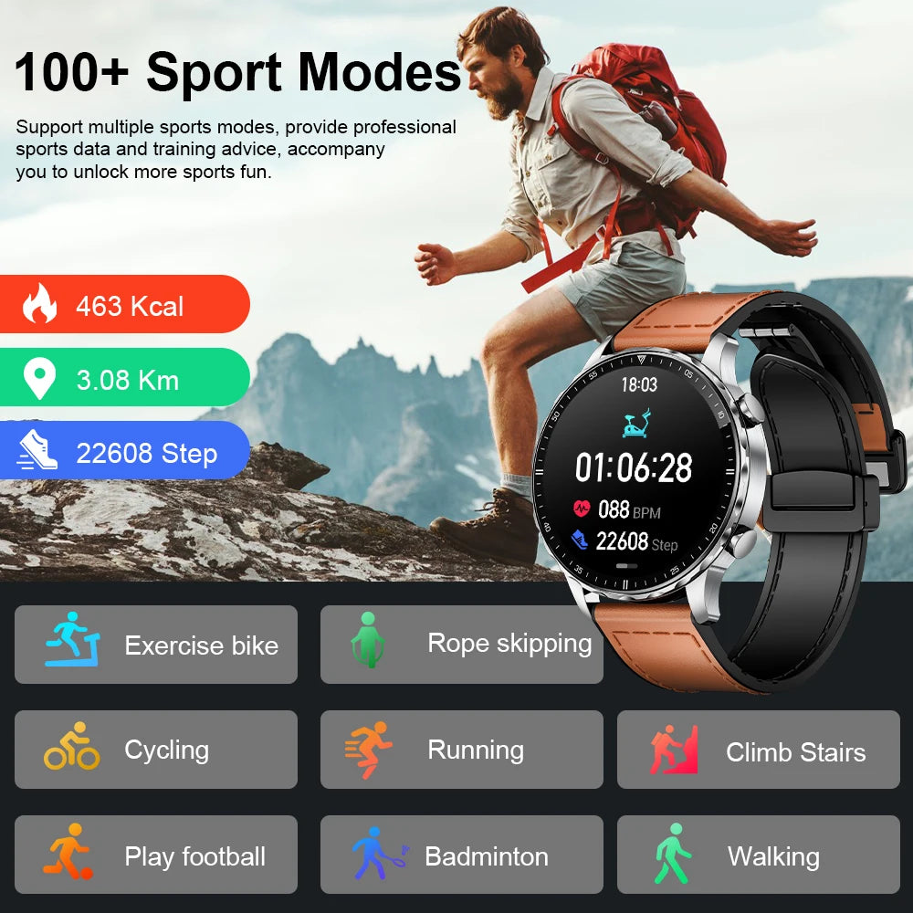 New Magnetic Leather Strap Smartwatch Men Health Monitor Man Watches Bluetooth Calling Sports Smart Watch for Android Ios