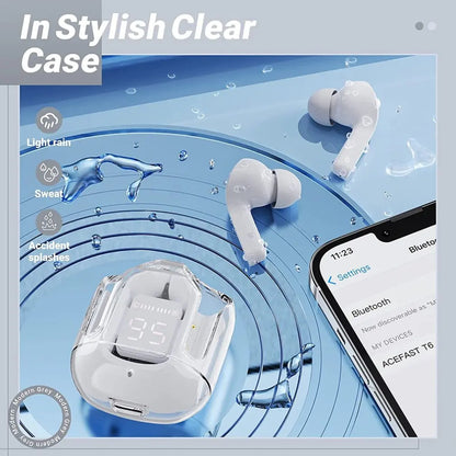 New Bluetooth 5.3 Wireless Headset Transparent Headphones LED Power Digital Display Stereo Sound Earphones for Sports Working