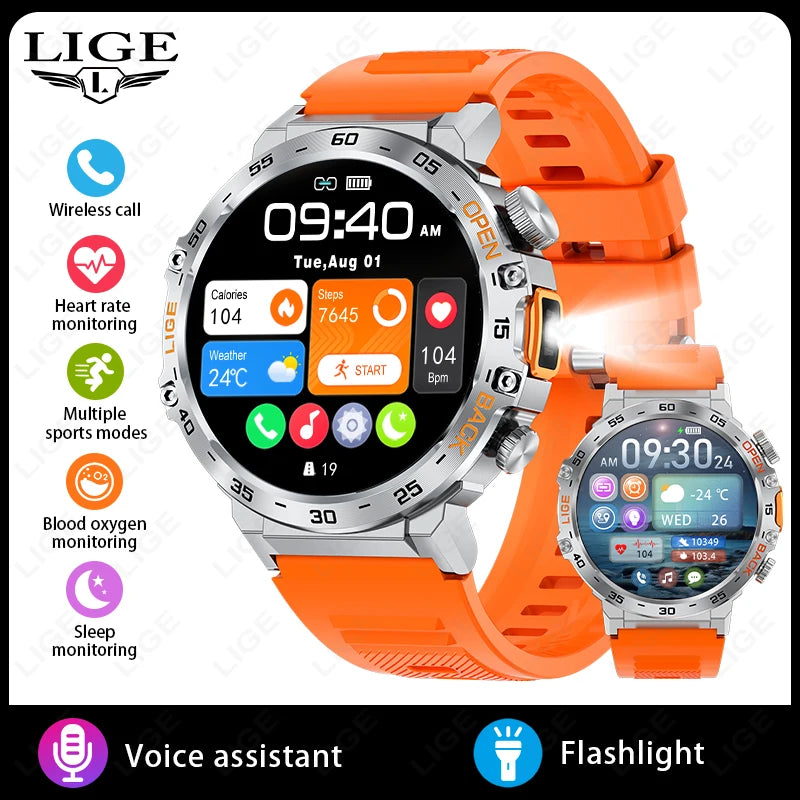 2024 Smart Watch Men 360*360 AMOLED HD Screen Waterproof Sport Fitness Watches Flashlight New Men Smartwatch for Andrio IOS