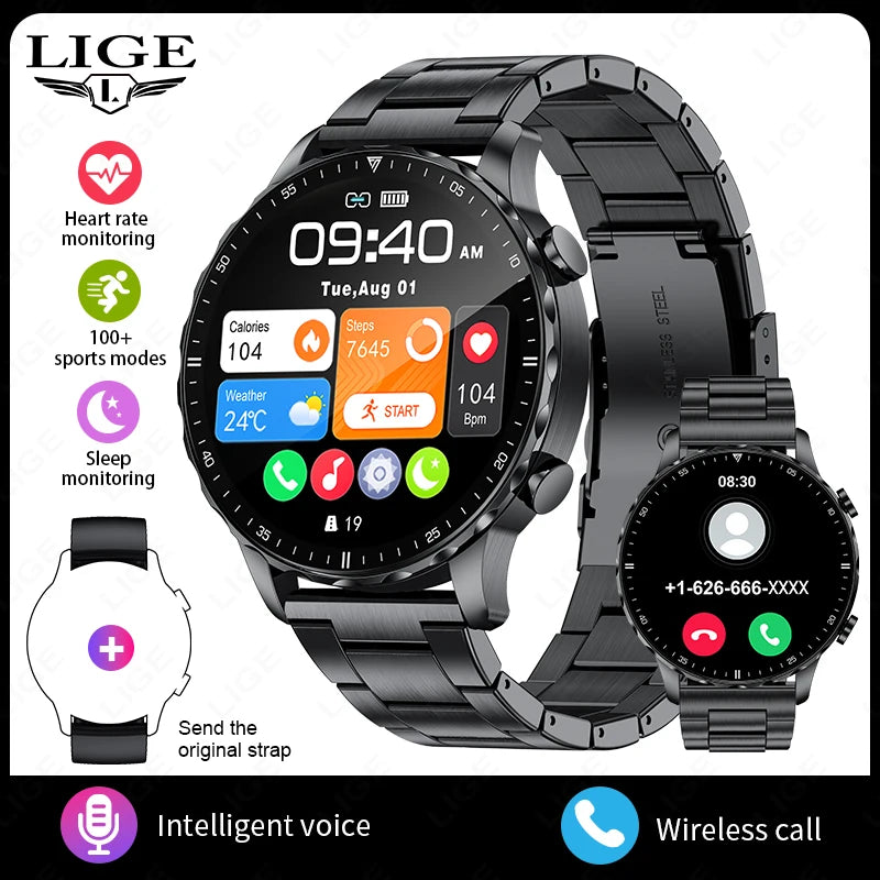 New Magnetic Leather Strap Smartwatch Men Health Monitor Man Watches Bluetooth Calling Sports Smart Watch for Android Ios