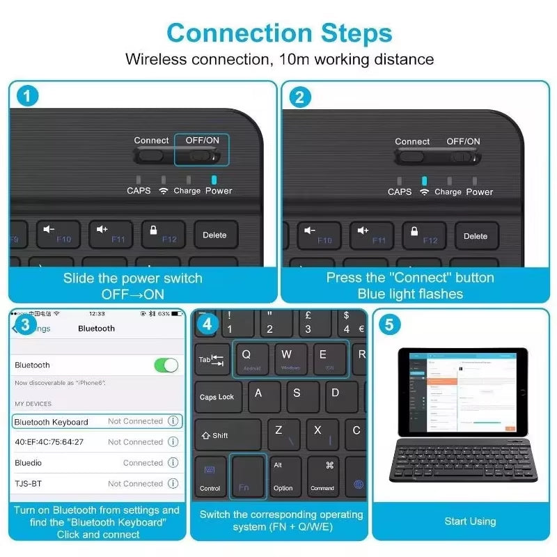 Rechargeable Bluetooth-Compatible Keyboard Portable Compact Wireless Keyboard for Android Windows Ios Tablet Iphone Ipad Samsung