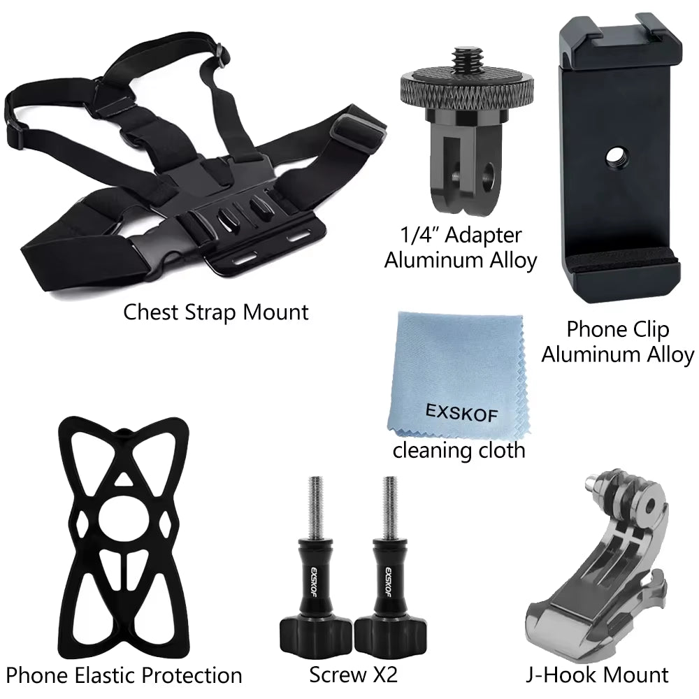 All-In-One Action Camera Accessories Kit Head Strap Chest Strap Mount Adjustable for Gopro Hero Phone Osmo SJCAM AKASO Insta360