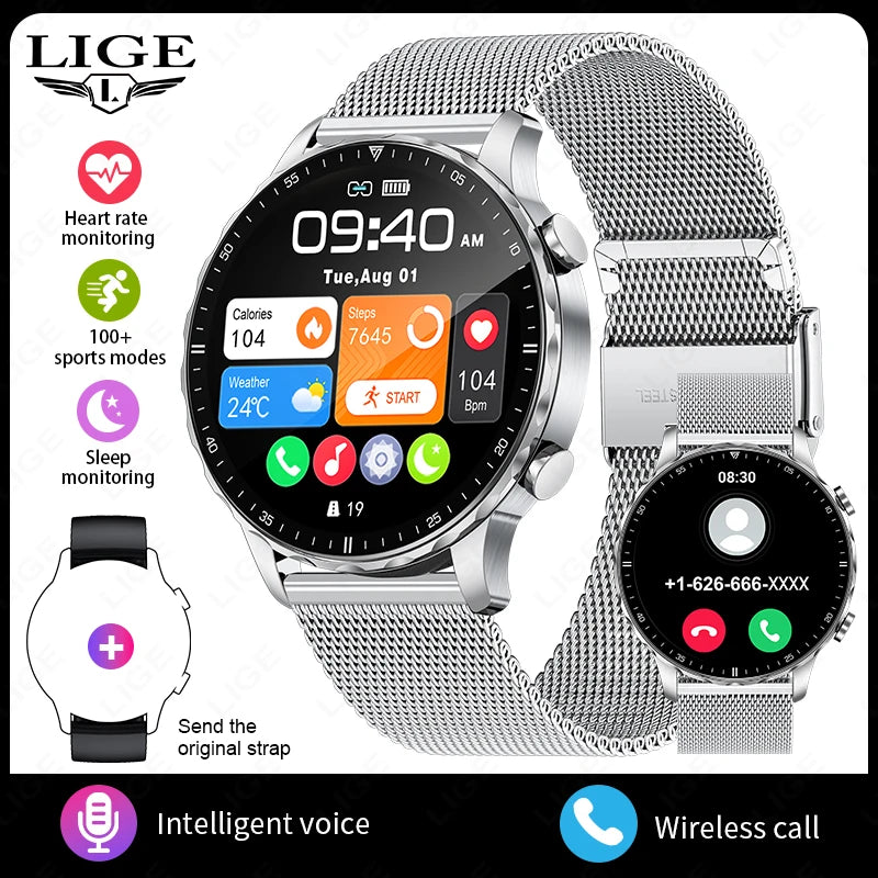 New Magnetic Leather Strap Smartwatch Men Health Monitor Man Watches Bluetooth Calling Sports Smart Watch for Android Ios