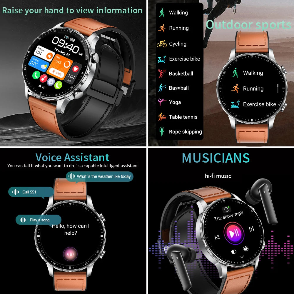 New Magnetic Leather Strap Smartwatch Men Health Monitor Man Watches Bluetooth Calling Sports Smart Watch for Android Ios
