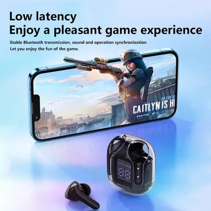 New Bluetooth 5.3 Wireless Headset Transparent Headphones LED Power Digital Display Stereo Sound Earphones for Sports Working
