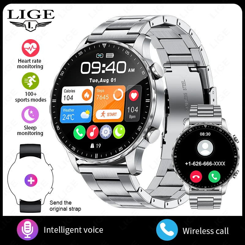 New Magnetic Leather Strap Smartwatch Men Health Monitor Man Watches Bluetooth Calling Sports Smart Watch for Android Ios