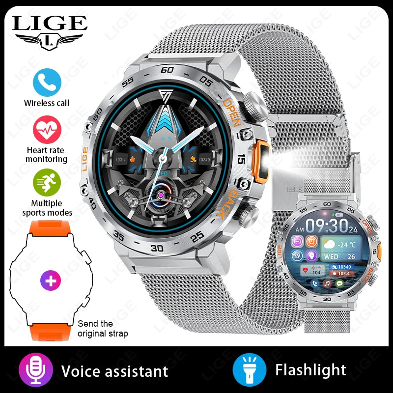 2024 Smart Watch Men 360*360 AMOLED HD Screen Waterproof Sport Fitness Watches Flashlight New Men Smartwatch for Andrio IOS