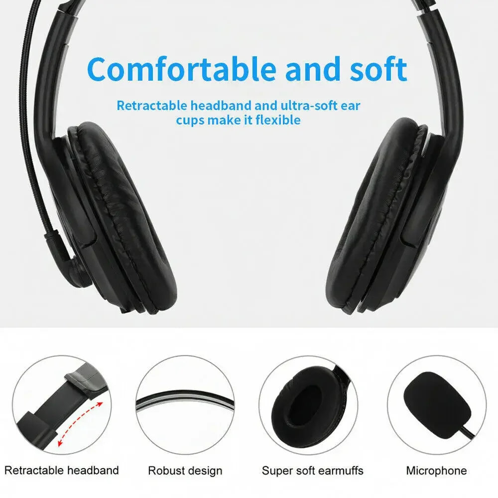USB Wired Headphone Noise Cancelling Headsets over Gaming Over-Ear Headphones with Mic for Computer Laptop Call Center Headset