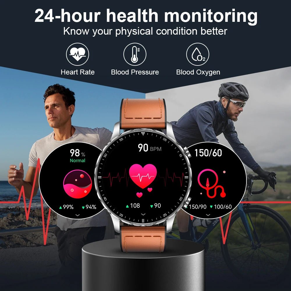 New Magnetic Leather Strap Smartwatch Men Health Monitor Man Watches Bluetooth Calling Sports Smart Watch for Android Ios